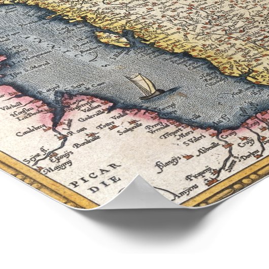 Een kaart van Groot-Brittannië | 1587 Poster (Hoek)