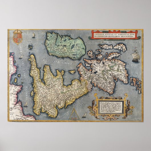 Een kaart van Groot-Brittannië | 1587 Poster (Voorkant)