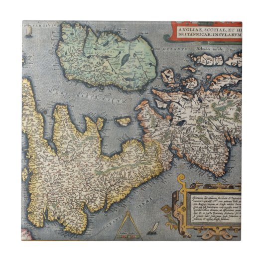 Een kaart van Groot-Brittannië | 1587 Tegeltje (Voorkant)