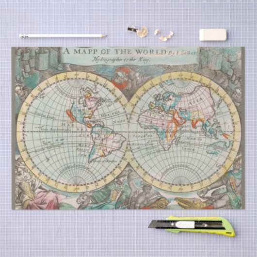 Een kaart van het wereldweefseldocument tissuepapier (Craft)