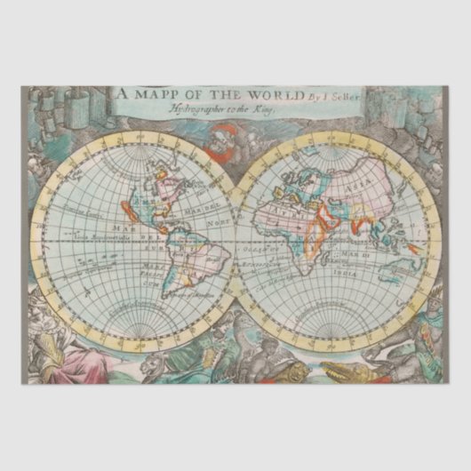 Een kaart van het wereldweefseldocument tissuepapier (Voorkant)