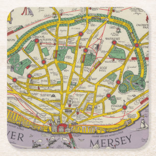 Een kaart van Merseyside, Liverpool Kartonnen Onderzetters