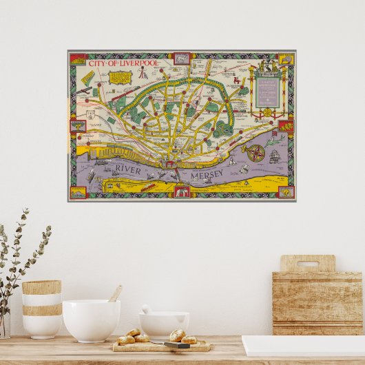 Een kaart van Merseyside, Liverpool Poster (Keuken)