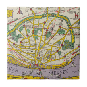 Een kaart van Merseyside, Liverpool Tegeltje