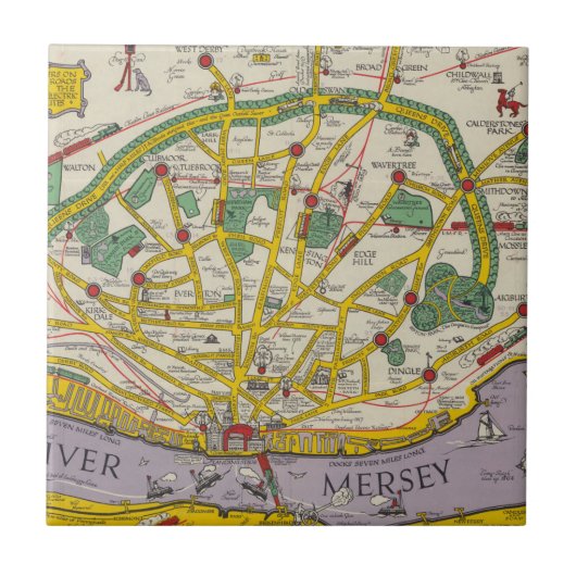 Een kaart van Merseyside, Liverpool Tegeltje (Voorkant)