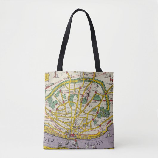 Een kaart van Merseyside, Liverpool Tote Bag (Voorkant)