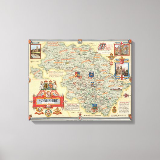 Een kaart van Yorkshire: West Riding Canvas Afdruk (Voorkant)