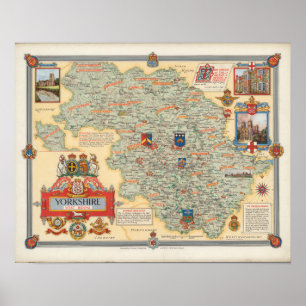 Een kaart van Yorkshire: West Riding Poster