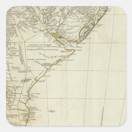 Een kaart van Zuid-Amerika zuidelijk deel Vierkante Sticker (Voorkant)