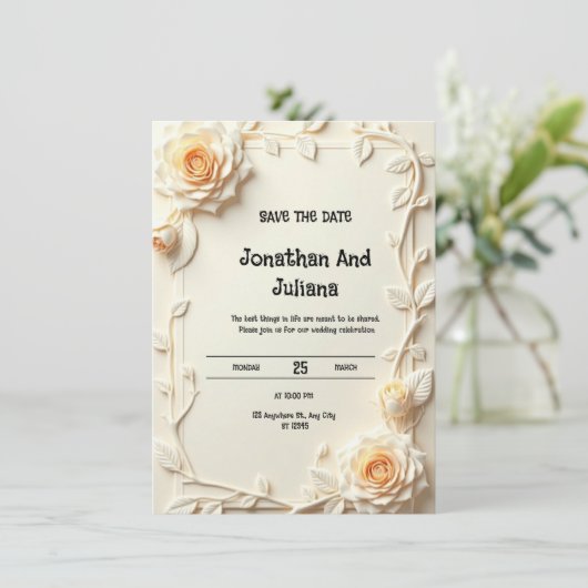 Een kaart versierd met geprägde of gedrukte bloeme (Staand voorkant)