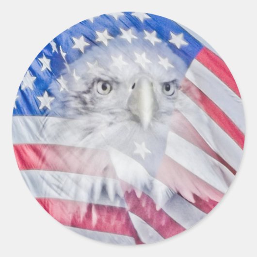 Een kale adelaar en de Amerikaanse vlag Ronde Sticker (Voorkant)