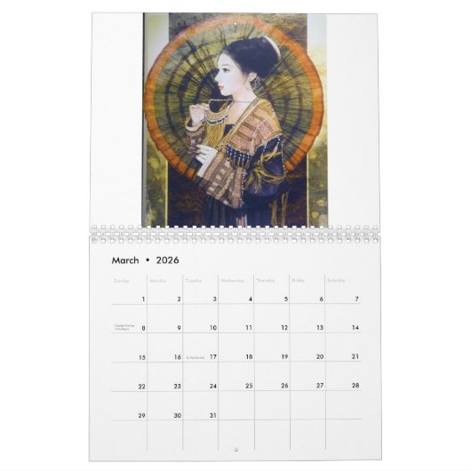 Een kalender met traditionele Chinese hoffelijkhei (Mar 2026)