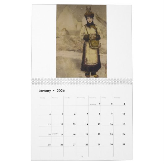 Een kalender met traditionele Chinese hoffelijkhei (Jan 2026)