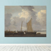 Een kalmte met vissers die hun vangst lossen canvas afdruk (Insitu (Houten vloer))