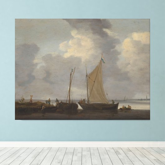 Een kalmte met vissers die hun vangst lossen canvas afdruk (Insitu (Houten vloer))