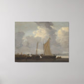 Een kalmte met vissers die hun vangst lossen canvas afdruk (Voorkant)