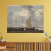 Een kalmte met vissers die hun vangst lossen canvas afdruk (Insitu (Woonkamer))