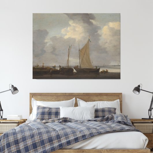 Een kalmte met vissers die hun vangst lossen canvas afdruk (Insitu (Slaapkamer))