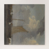 Een kalmte met vissers die hun vangst lossen legpuzzel (Horizontaal)