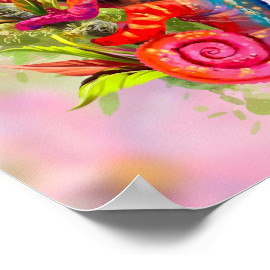 Een kameleon zit op een tak poster (Hoek)