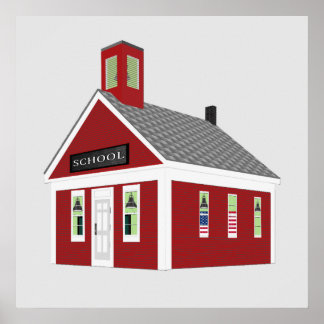 Eén kamer: Red Schoolhouse Kinder Décor Print Post