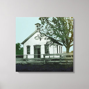 ÉÉN KAMERSCHOOL SCHOOLHOUSE WATERVERF FOTOGRAFIE CANVAS AFDRUK