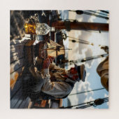 Een kapitein bouwt een schip in een fles legpuzzel (Horizontaal)