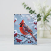 Een kardinaal op een besneeuwde tak kerst feestdagenkaart (Staand voorkant)