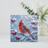 Een  kardinaal op een besneeuwde tak kerst kaart (Staand voorkant)