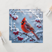 Een  kardinaal op een besneeuwde tak kerst kaart (Voorkant / Achterkant in situ)