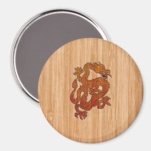 Een karmozijnrode draak op bamboe zoals magneet (Voorkant / Achterkant)
