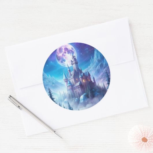 Een kasteel in de winter ronde sticker (Envelop)