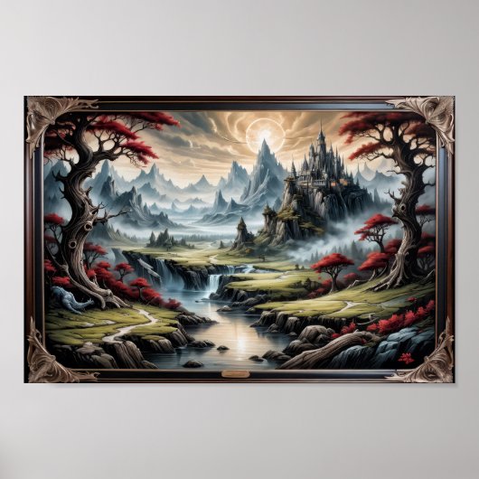 Een kasteel in een fantasy verhaal landschap poster (Voorkant)