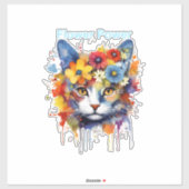 Een kat - bloem power sticker (Vel)