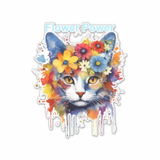 Een kat - bloem power sticker (Voorkant)