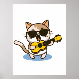 Een kat die een bril draagt en de ukulele speelt poster