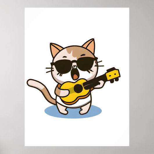 Een kat die een bril draagt en de ukulele speelt poster (Voorkant)