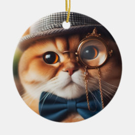 Een kat die een Monocle VII draagt Keramisch Ornament
