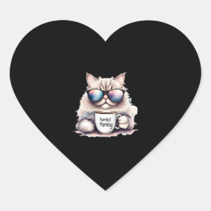 Een kat die een zonnebril draagt en een mok vastho hart sticker