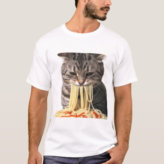 Een kat die spaghetti eet, mijn kat die spaghetti  t-shirt (Voorkant)