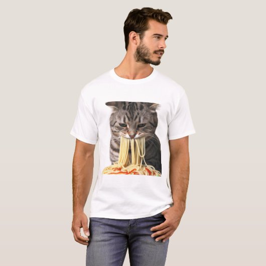 Een kat die spaghetti eet, mijn kat die spaghetti  t-shirt (Voorkant volledig)