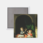 Een kat die twee jongens bekijkt magneet (Voorkant / Achterkant)