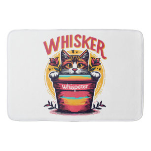 Een kat die uit een bloempot gluurt badmat