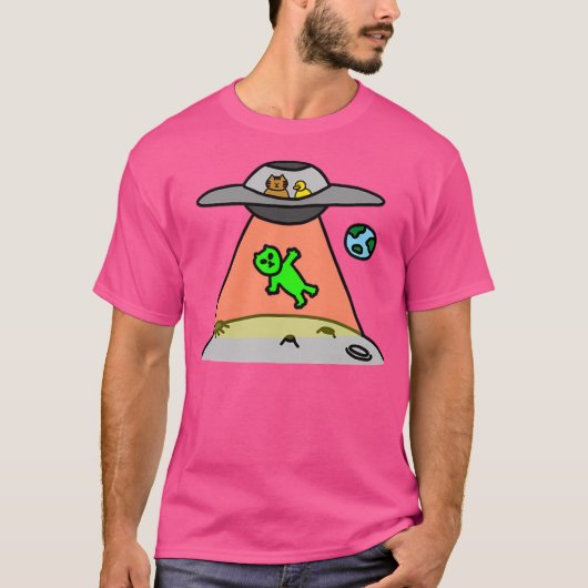 Een kat en een eend in de ufo t-shirt (Voorkant)