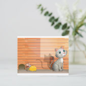Een kat en een rat met kaas briefkaart (Staand voorkant)