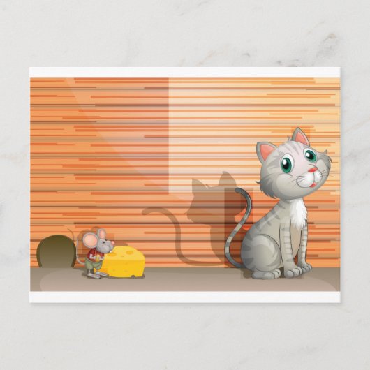 Een kat en een rat met kaas briefkaart (Voorkant)
