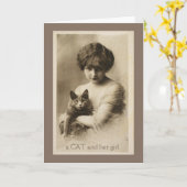 Een kat en Haar Kaarten van de Nota van het Meisje (Gele Bloem)