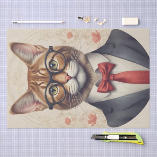Een kat in brillen Decoupage papier (Craft)