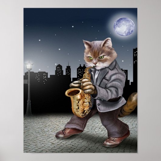 Een kat in de nacht met saxofoons - Cat Lover Cft Poster (Voorkant)
