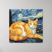 Een kat in de Sterrennacht Canvas Afdruk (Voorkant)